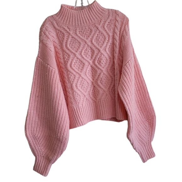 KAARI Blue  Women's Orange Cable Knit Mock Neck Sweater Sz Medium - Picture 3 of 9